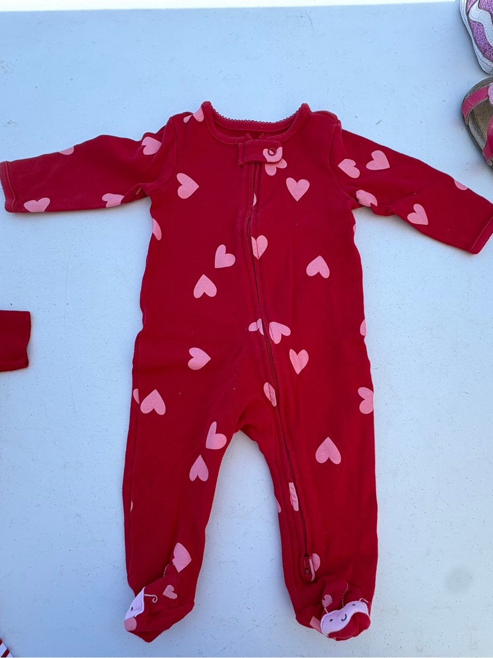 Carter's Red Footed One-Piece with Pink Hearts - Picture 1 of 2
